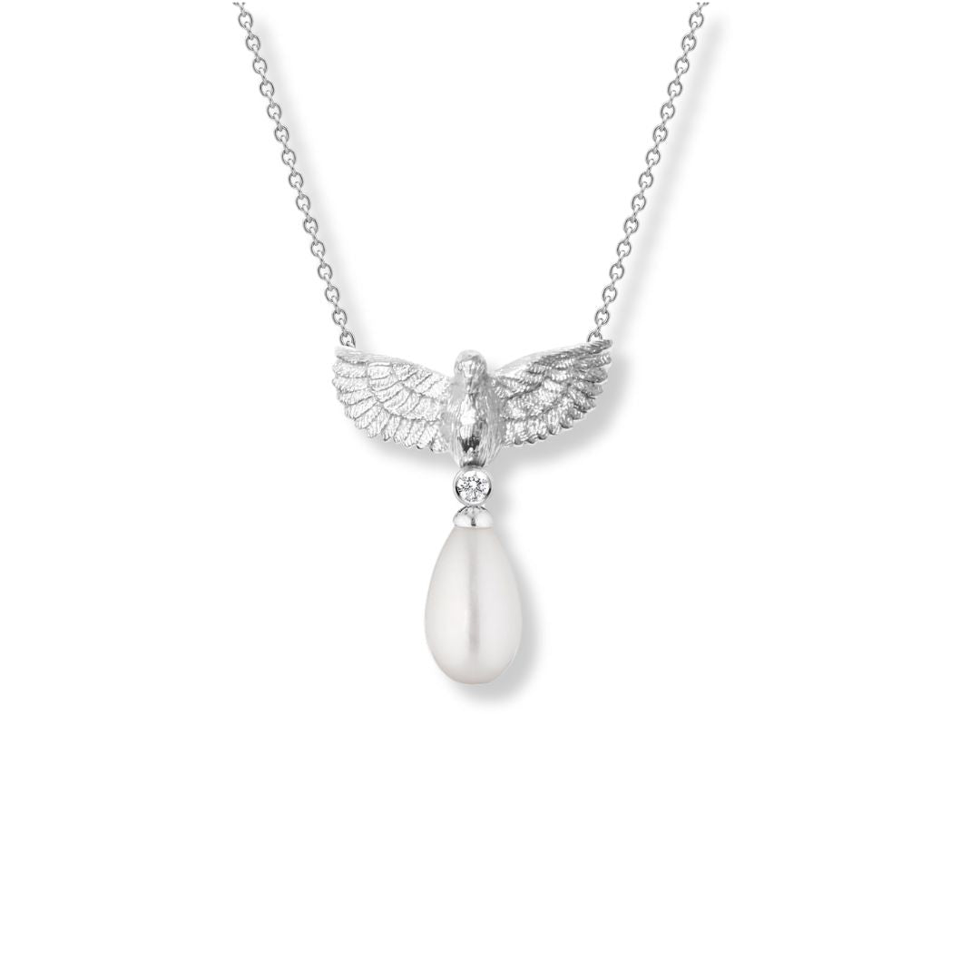 Dove, Diamond and Pearl Drop Necklace