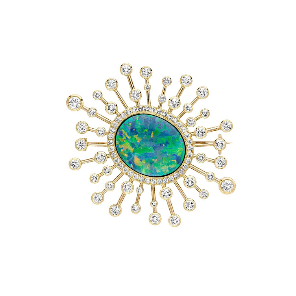 Opal and Diamond Starburst Brooch