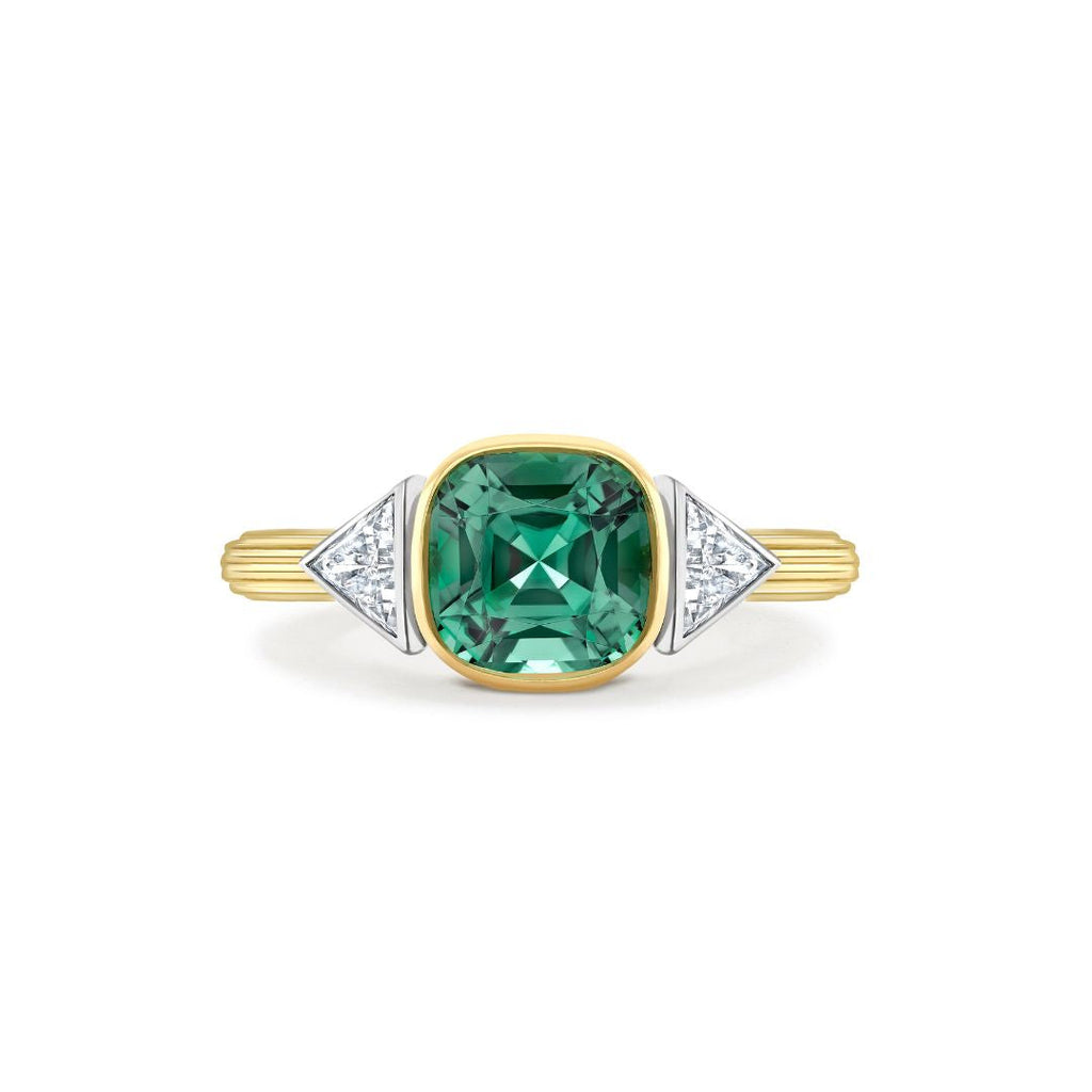 Indicolite and Diamond Three Stone Ring