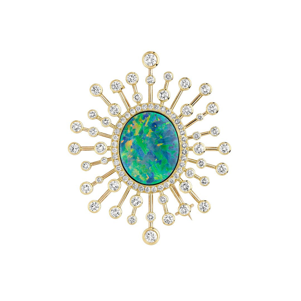 Opal and Diamond Starburst Brooch