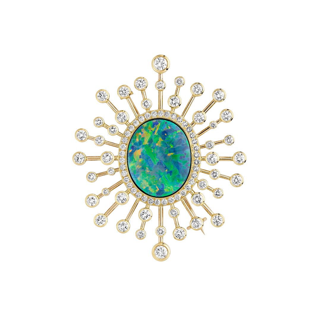 Opal and Diamond Starburst Brooch
