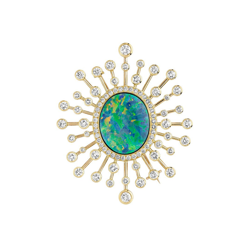 Opal and Diamond Starburst Brooch