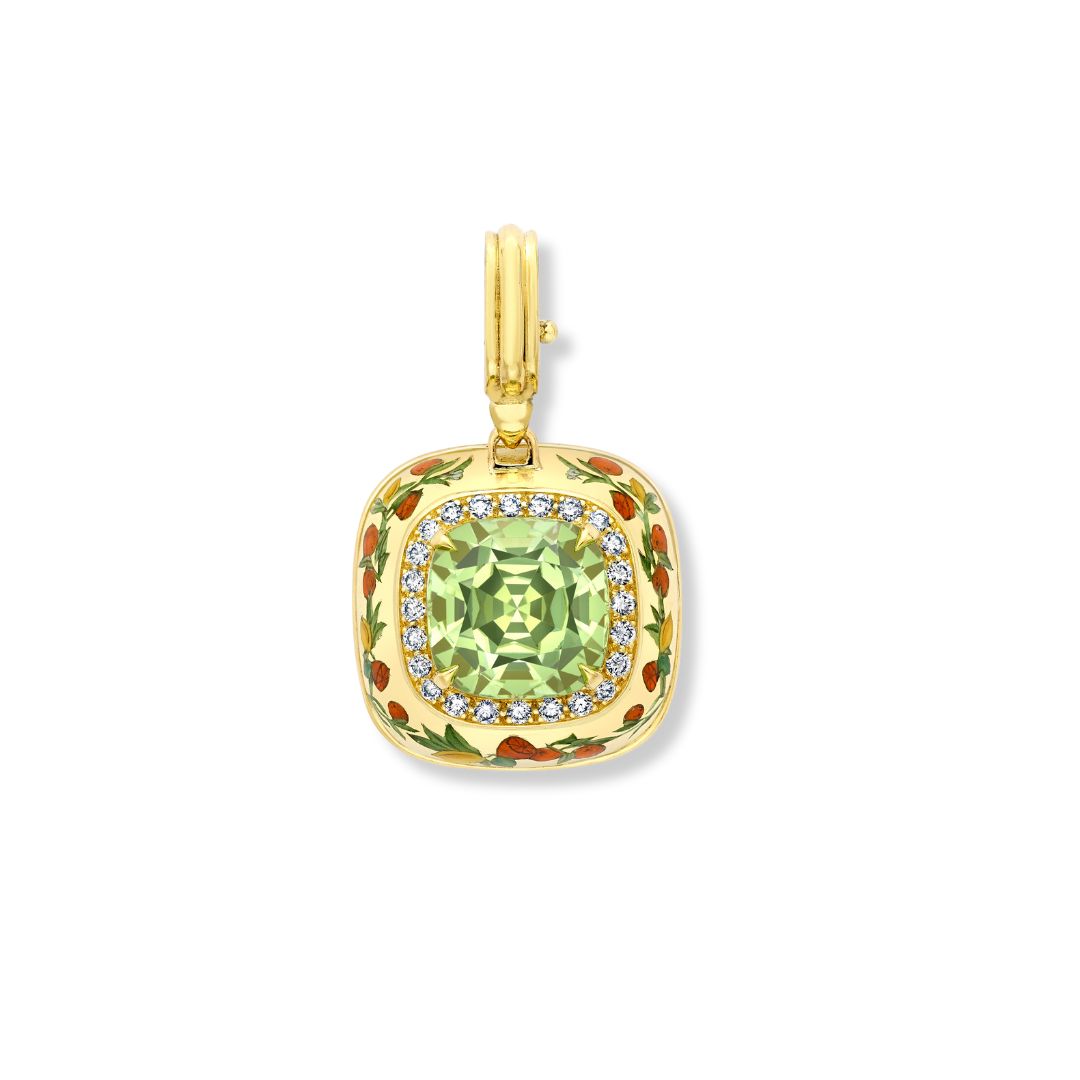 Mint Tourmaline Oranges and Lemons Enamelled Pendant