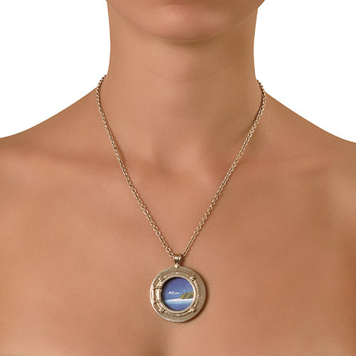 White Gold Enamelled Porthole Opening Locket