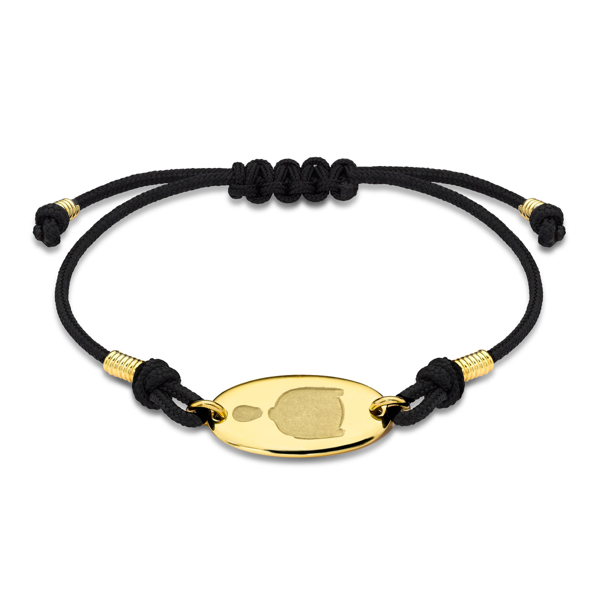 Gold Oval Racing Silk Black Cord Bracelet