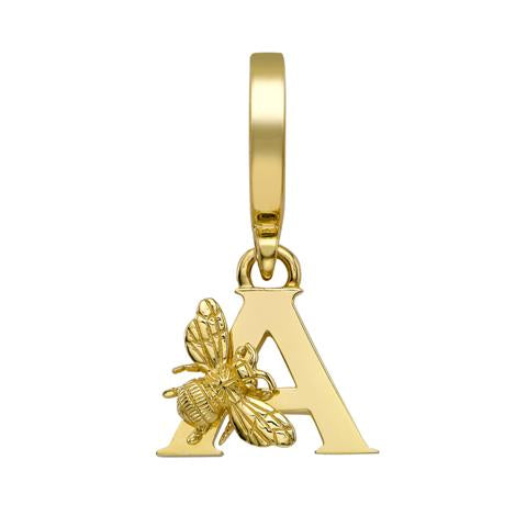 Yellow Gold Letter 'A' Charm with Bee Motif