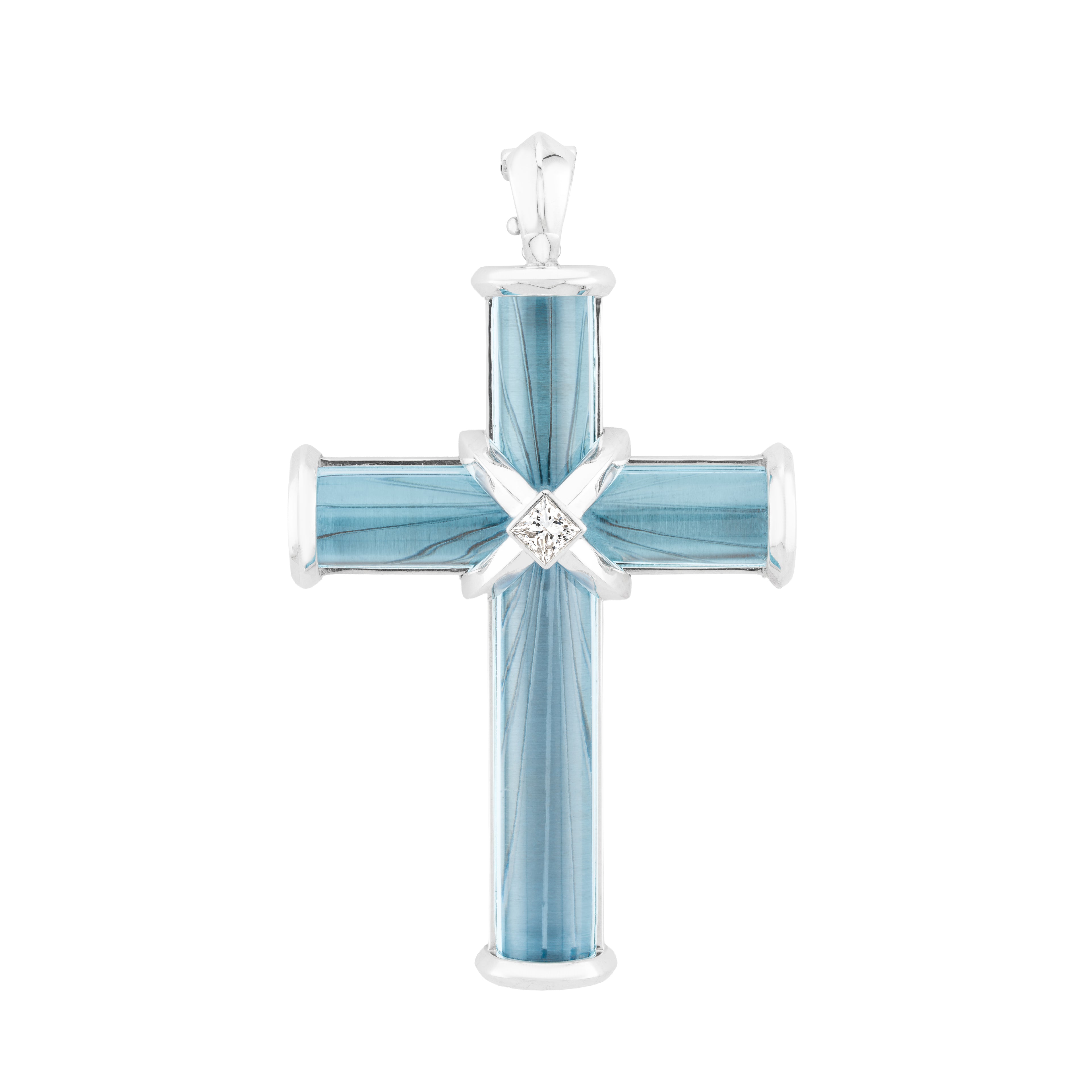 Blue Topaz & Diamond Engraved Cross