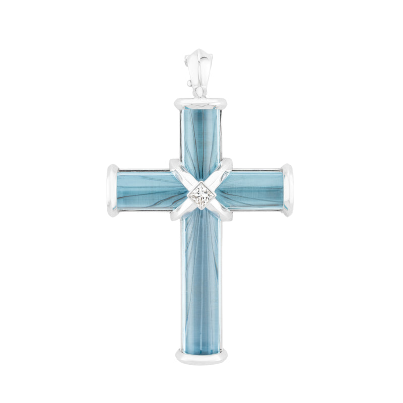 Blue Topaz & Diamond Engraved Cross