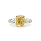 3.00ct Yellow Cushion Diamond Three Stone Rail Ring