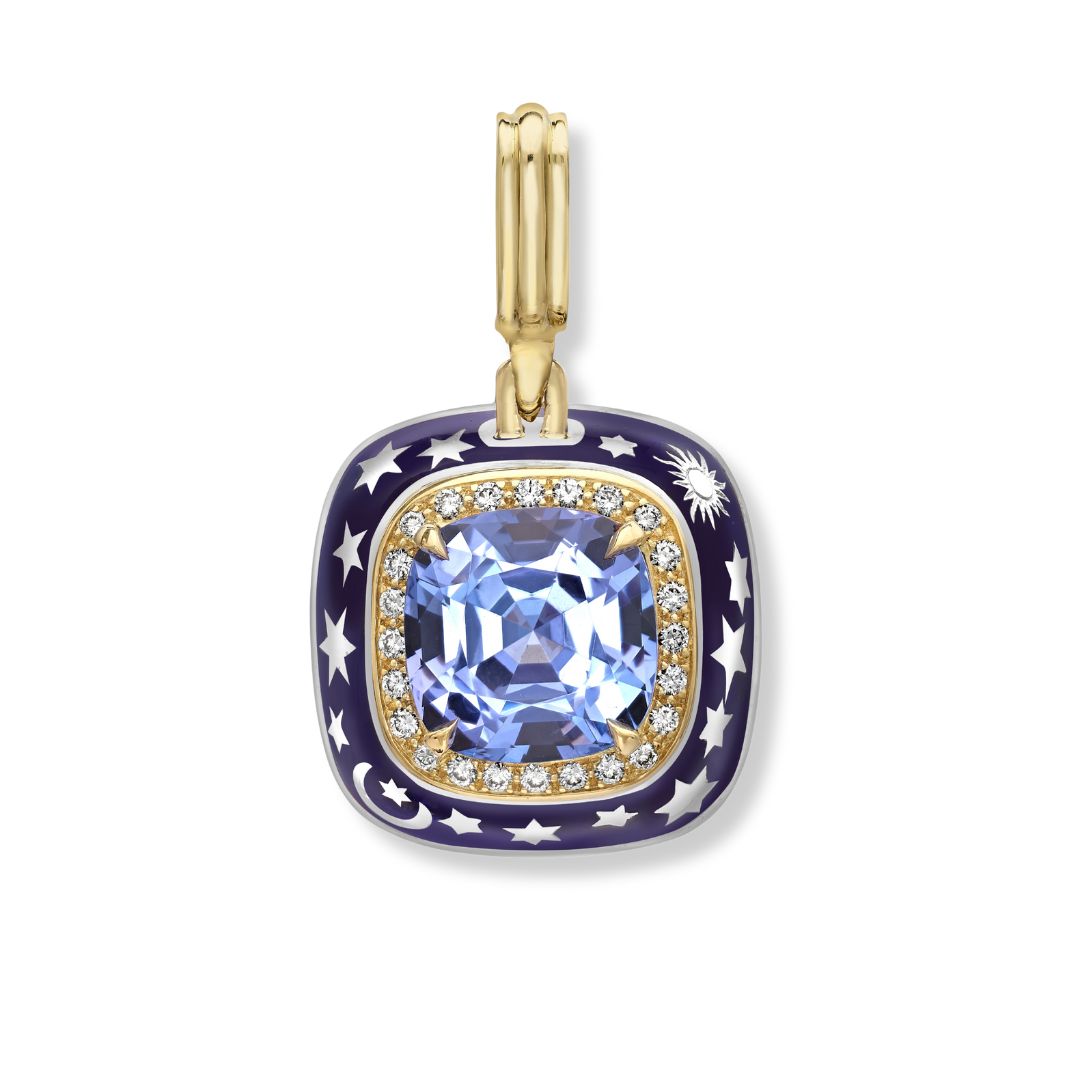 Tanzanite and Diamond Celestial Enamelled Pendant