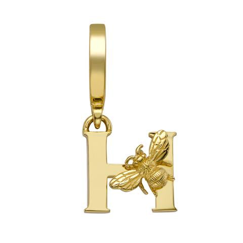 Yellow Gold Letter 'H' Charm with Bee Motif