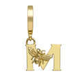 Yellow Gold Letter 'M' Charm with Bee Motif