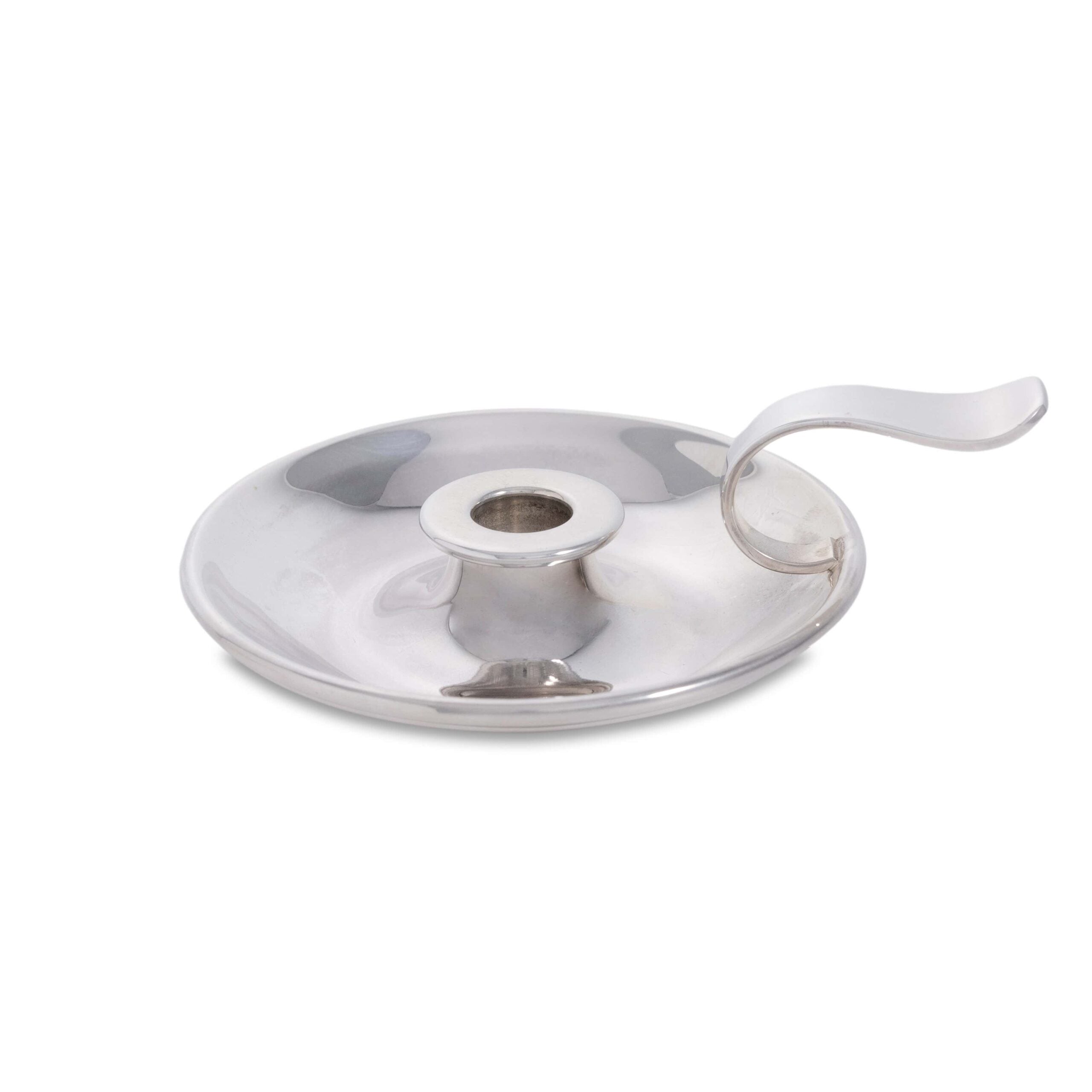 Silver Chamberstick with flying scroll handle