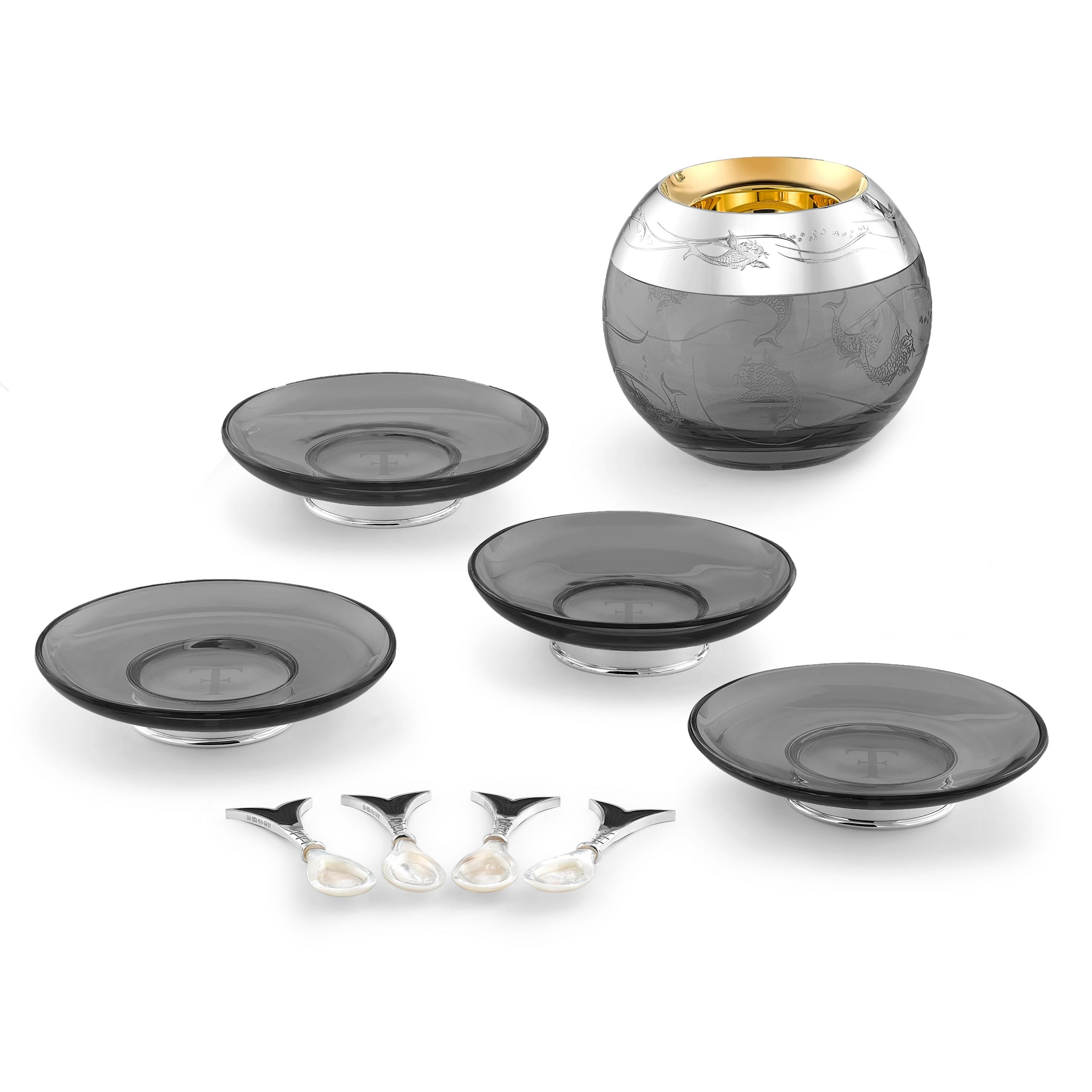 Smoke Crystal & Silver Caviar Set