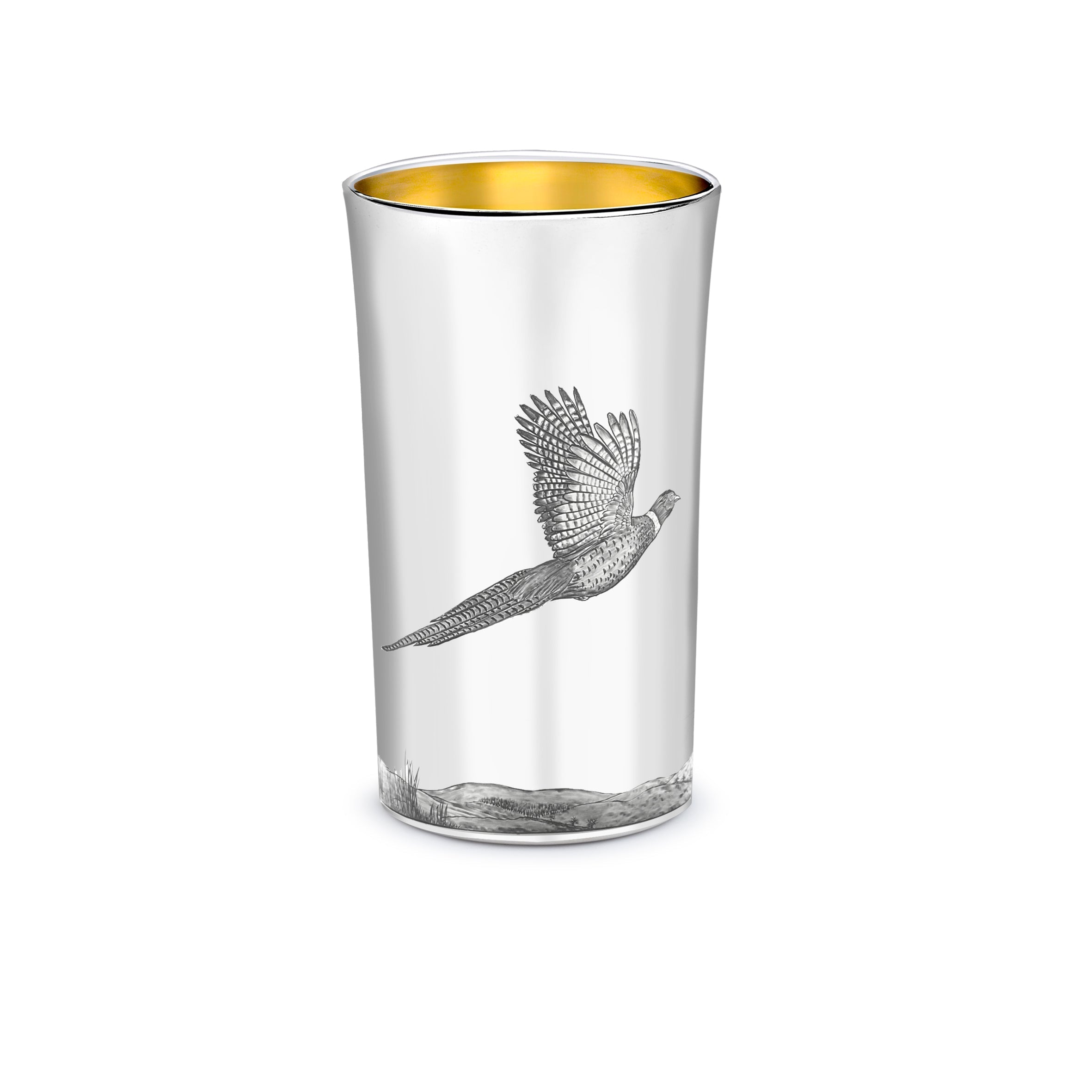 Straight Sided Flared Top Beaker Engraved with a Pheasant Scene