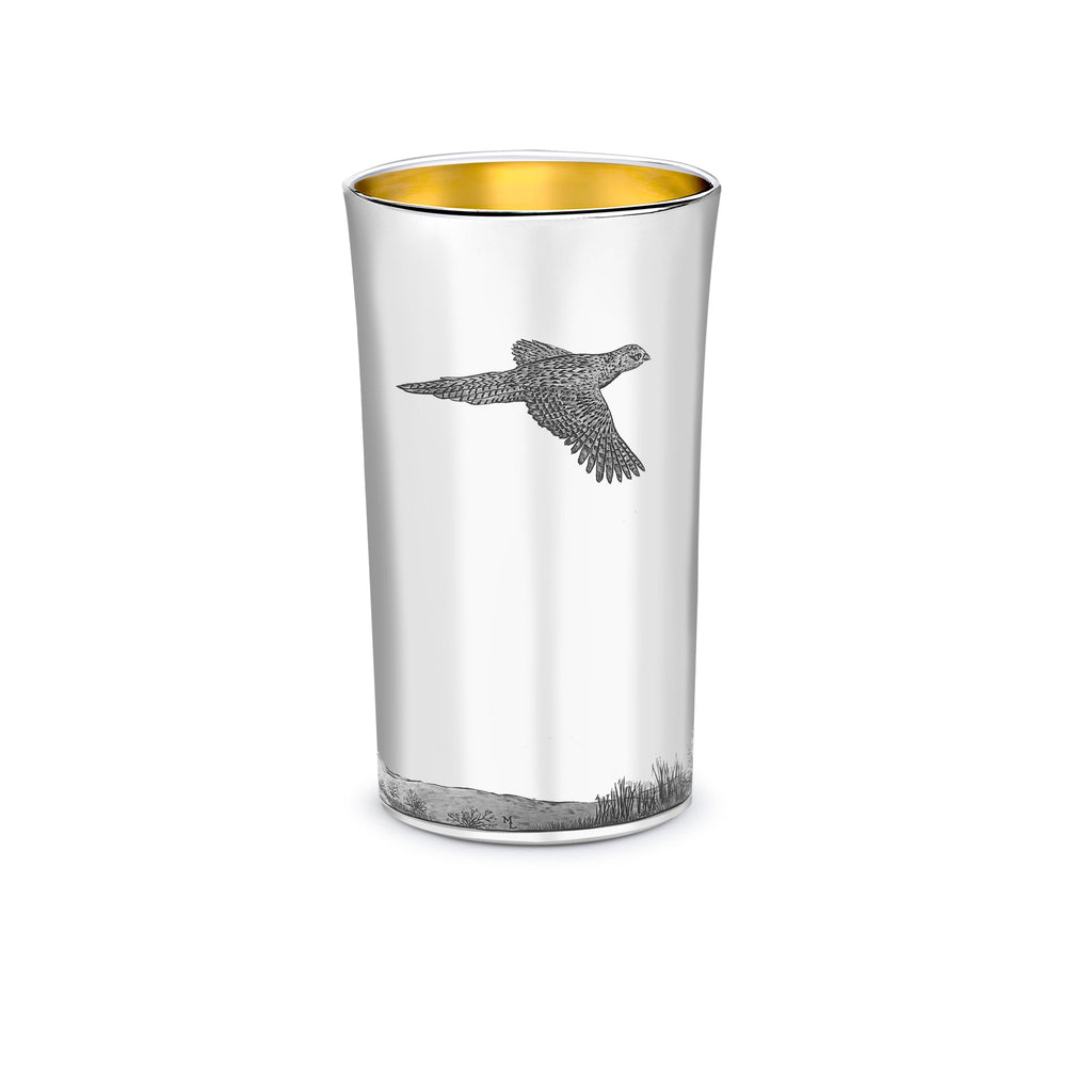 Straight Sided Flared Top Beaker Engraved with a Pheasant Scene