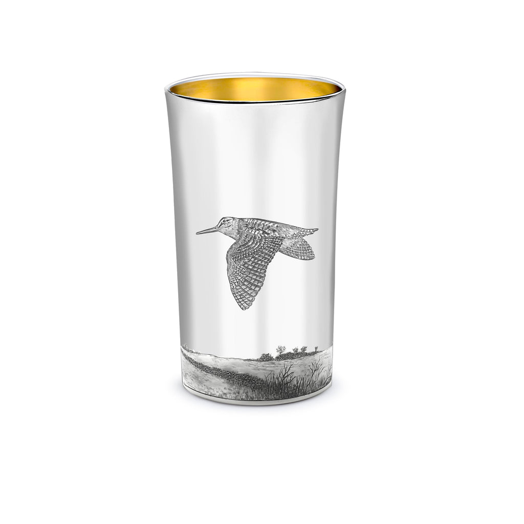 Straight Sided Flared Top Beaker Engraved with a Woodcock Scene