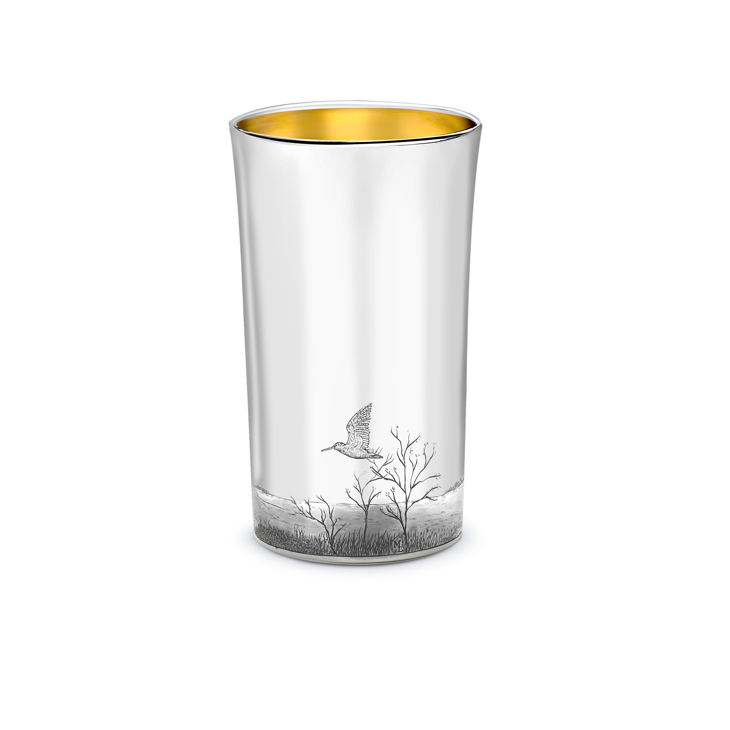 Straight Sided Flared Top Beaker Engraved with a Woodcock Scene