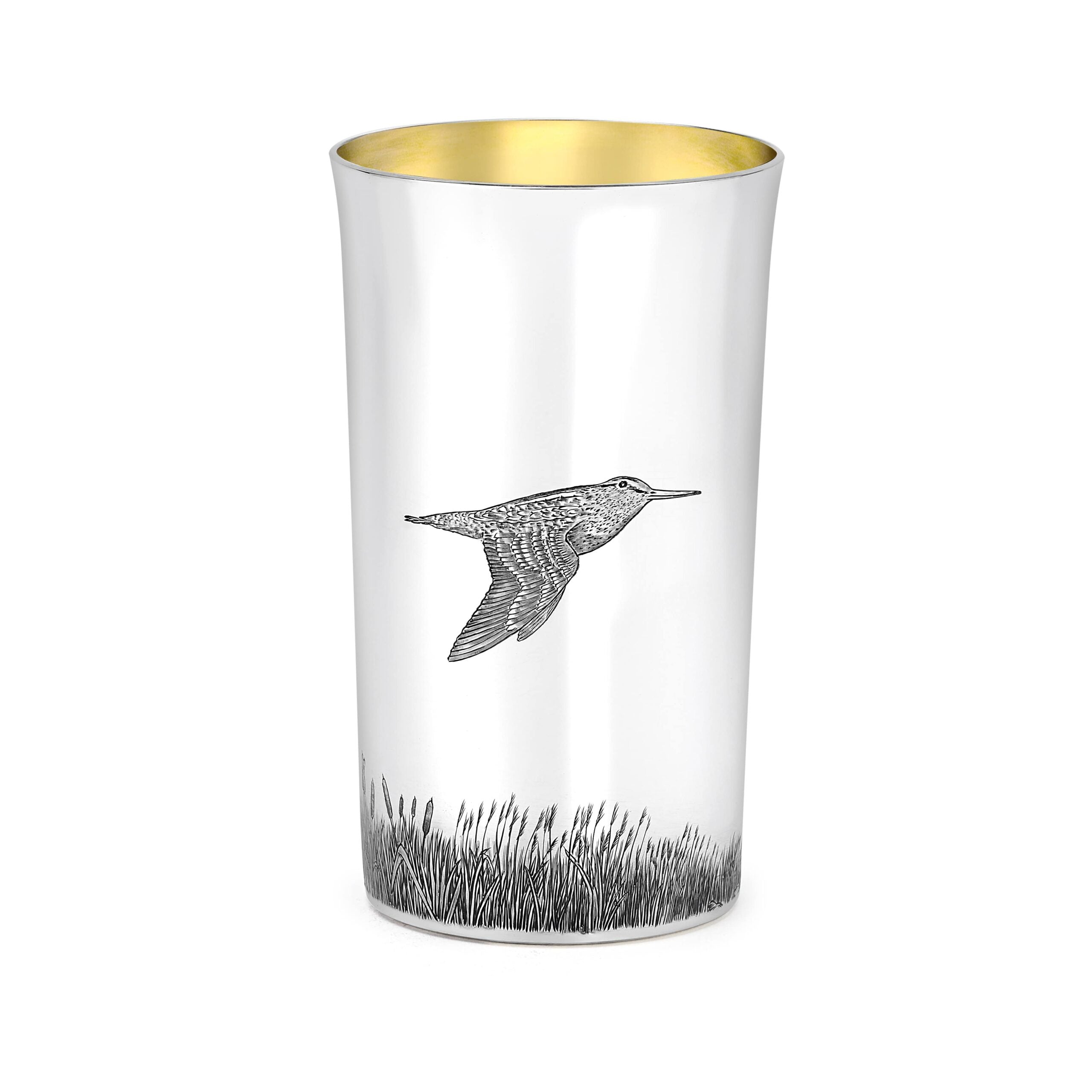 Straight Sided Flared Top Beaker Engraved with a Snipe Scene