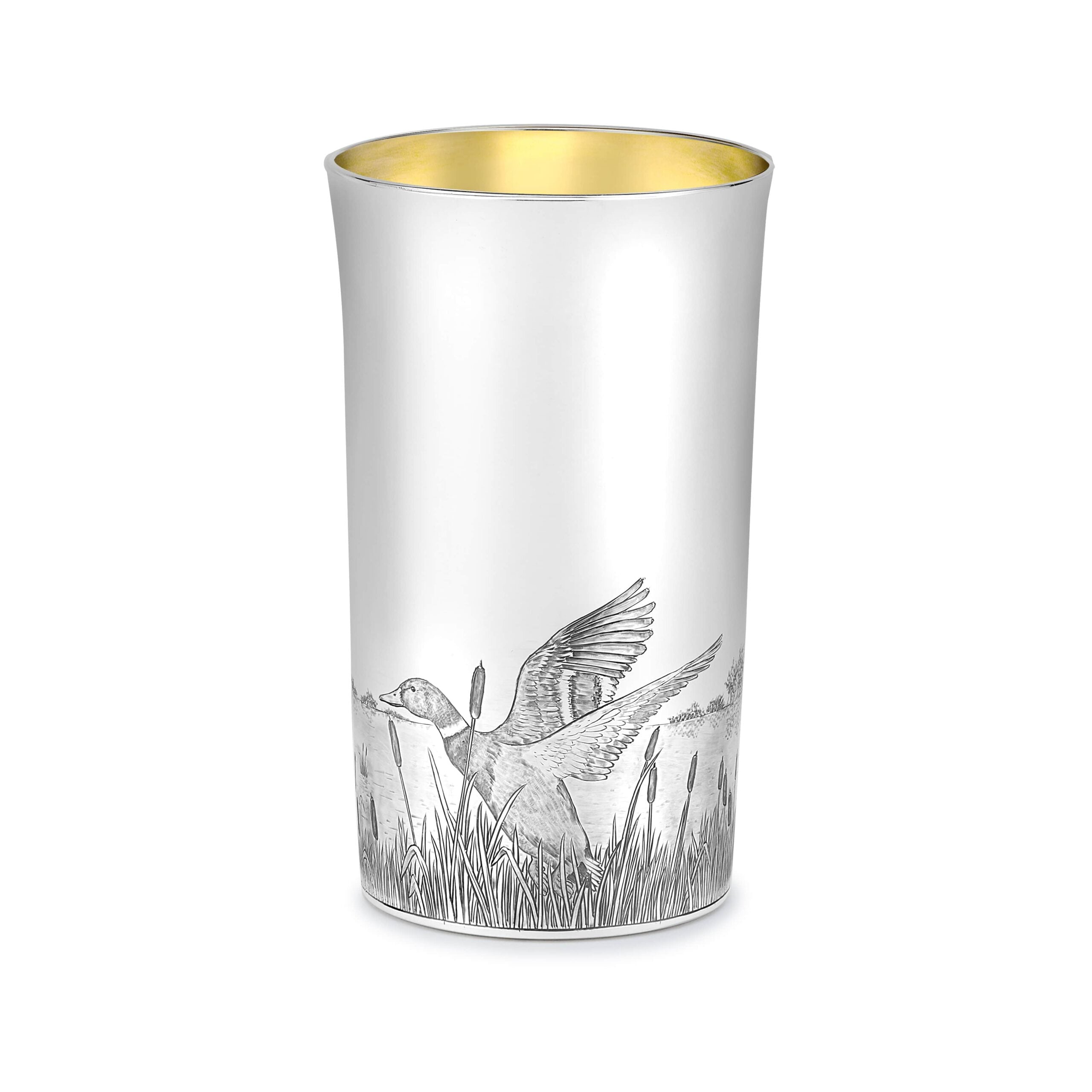Straight Sided Flared Top Beaker  Engraved with a Mallard Scene