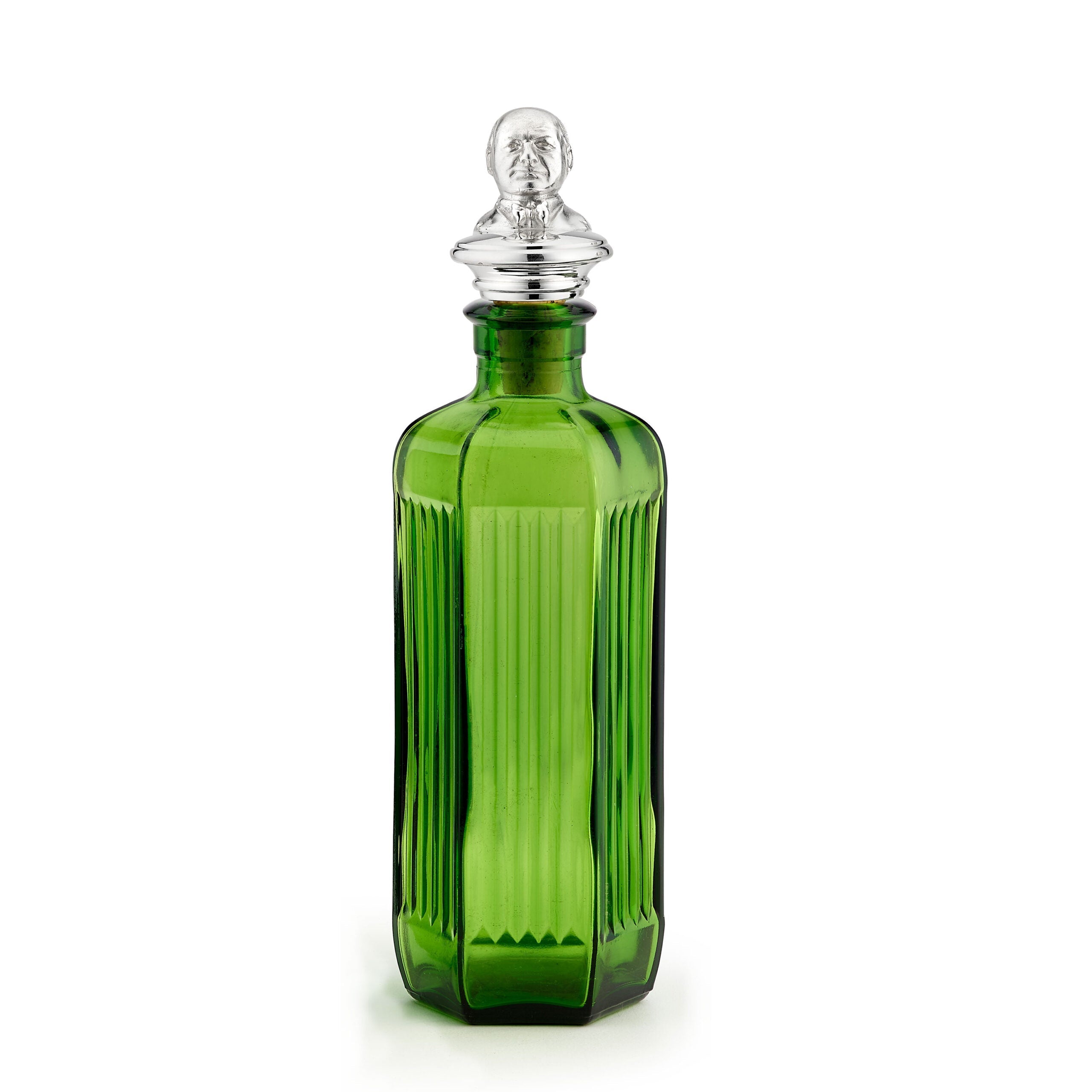 Silver Churchill Stopper on Small Green Poison Bottle