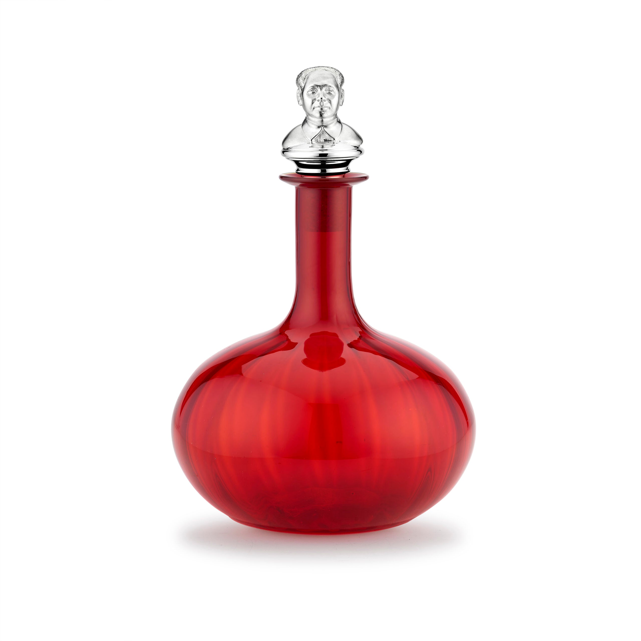Silver Chairman Mao Stopper on Red Genie Decanter