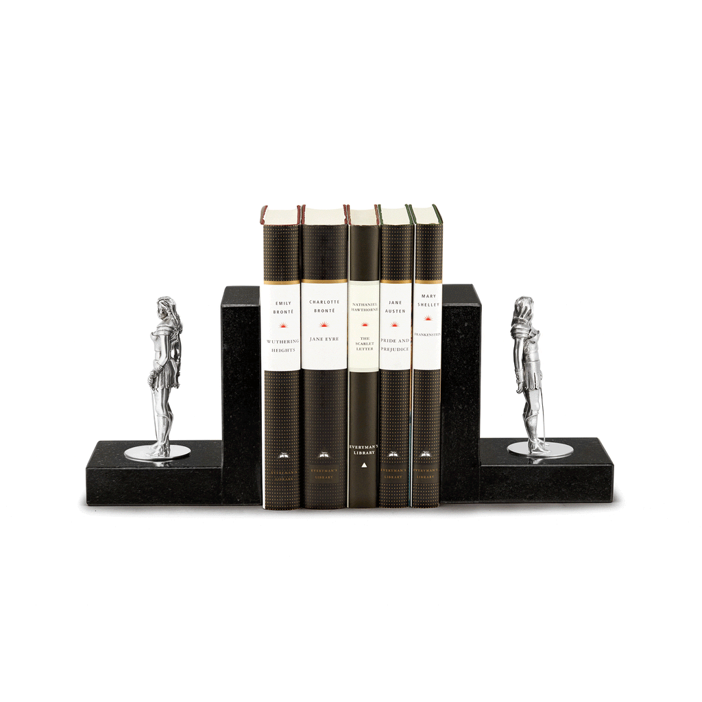 Sterling Silver Angel Mounted On Black Marble Bookends