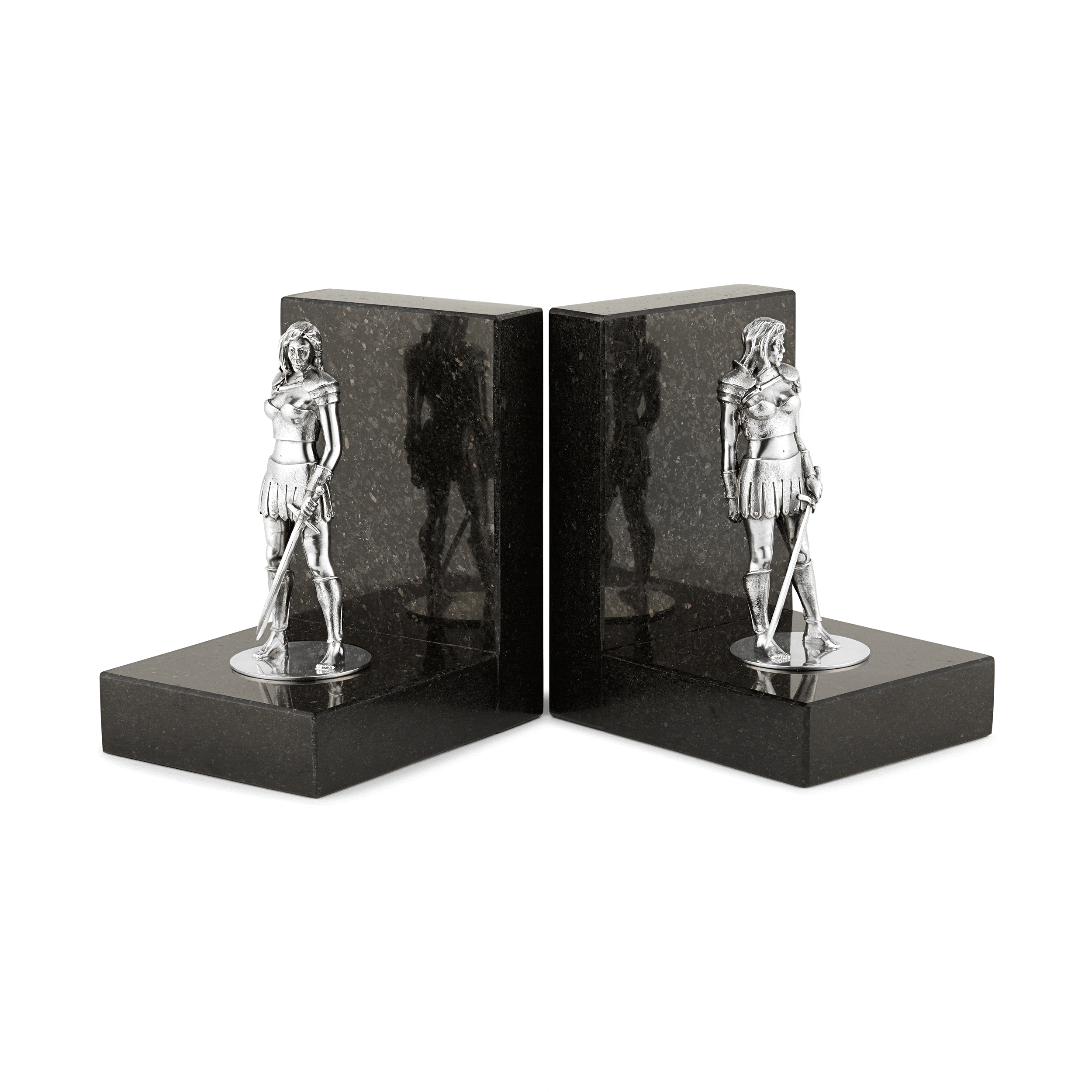 Sterling Silver Angel Mounted On Black Marble Bookends