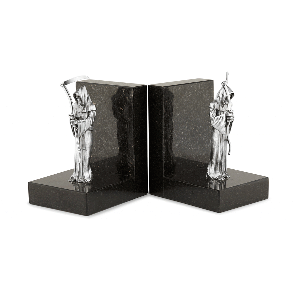 Sterling Silver Black Marble Grim Reaper Bookends