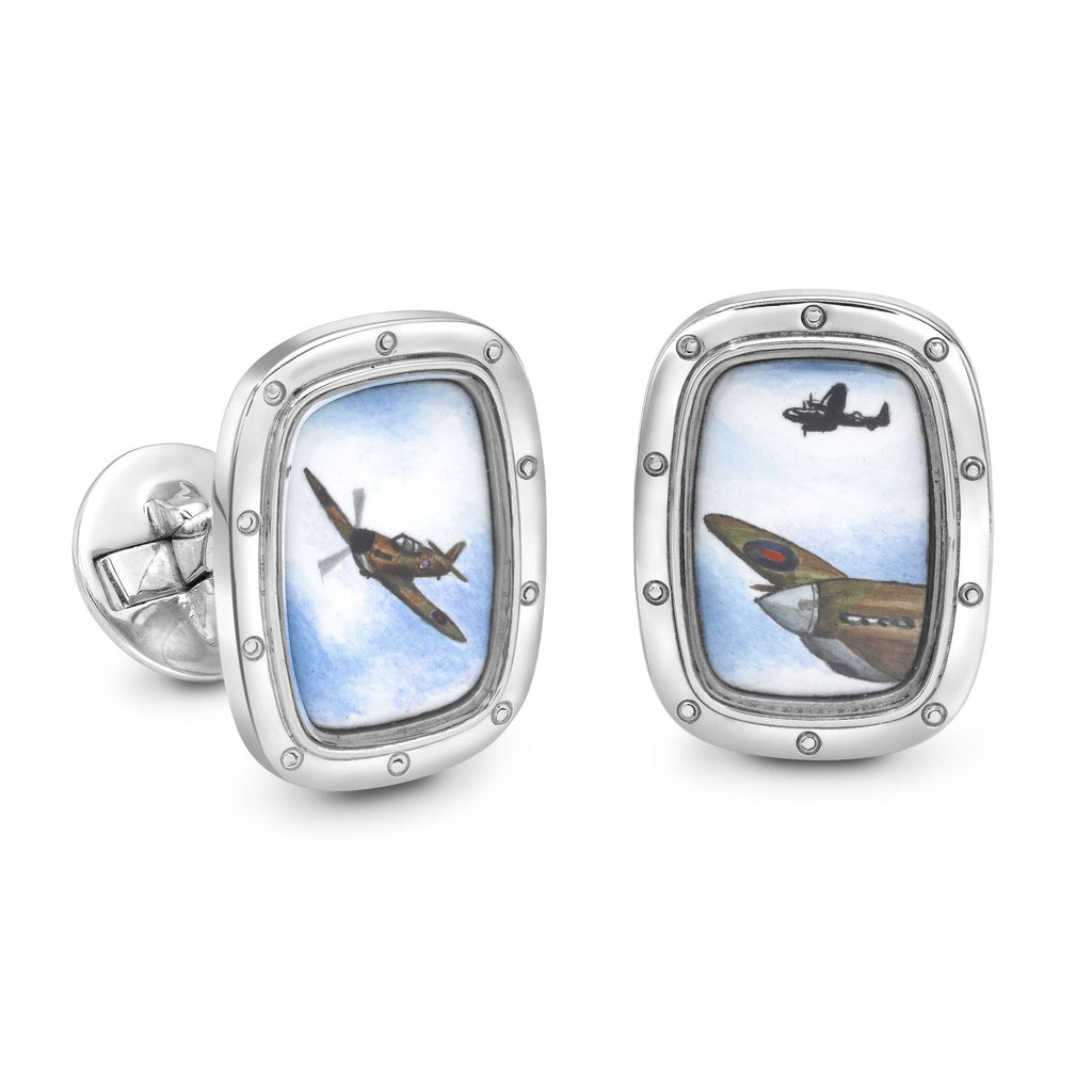 White Gold Enamelled Aeroplane Window Cufflinks