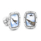 White Gold Enamelled Aeroplane Window Cufflinks