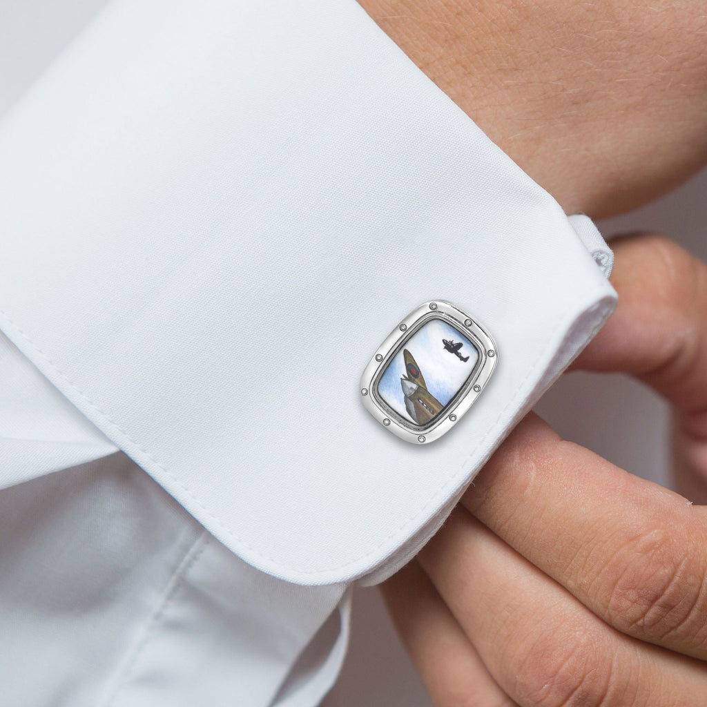 White Gold Enamelled Aeroplane Window Cufflinks