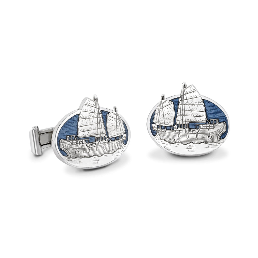 Enamel & Engraved Chinese Junk Sail Boat Cufflinks