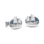 Enamel & Engraved Chinese Junk Sail Boat Cufflinks