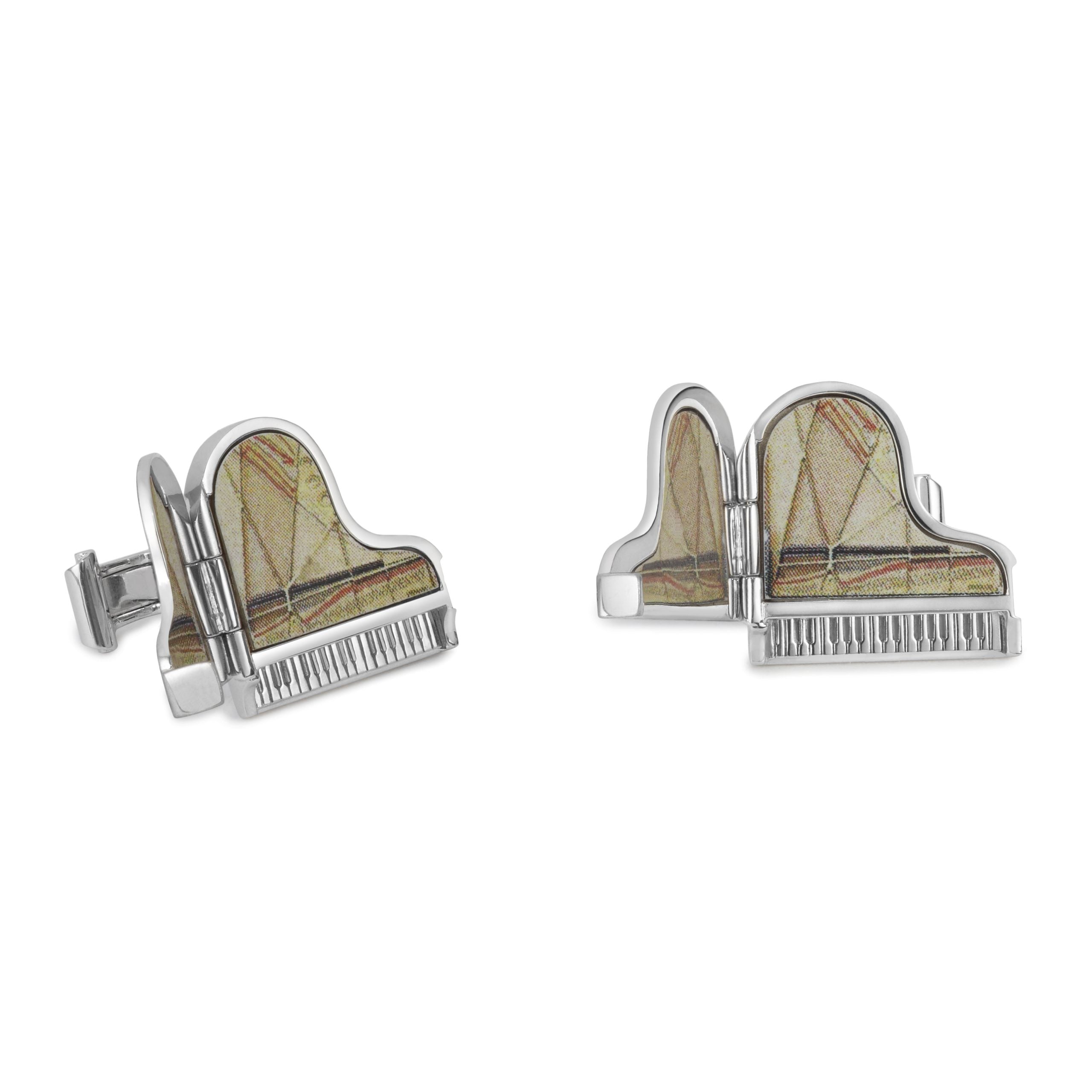 White Gold Piano Opening Cufflinks