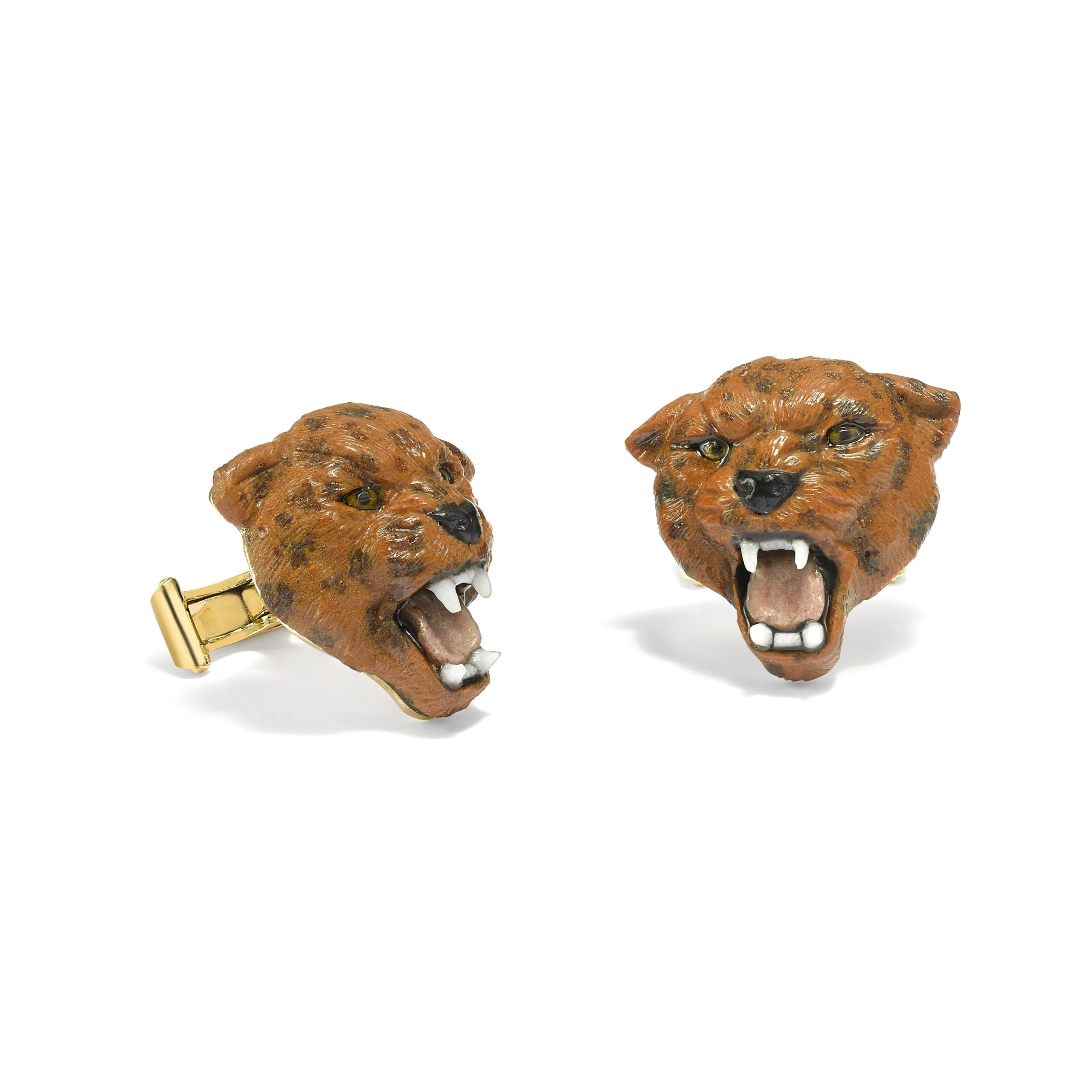 Carved Jasper Panther Head Cufflinks