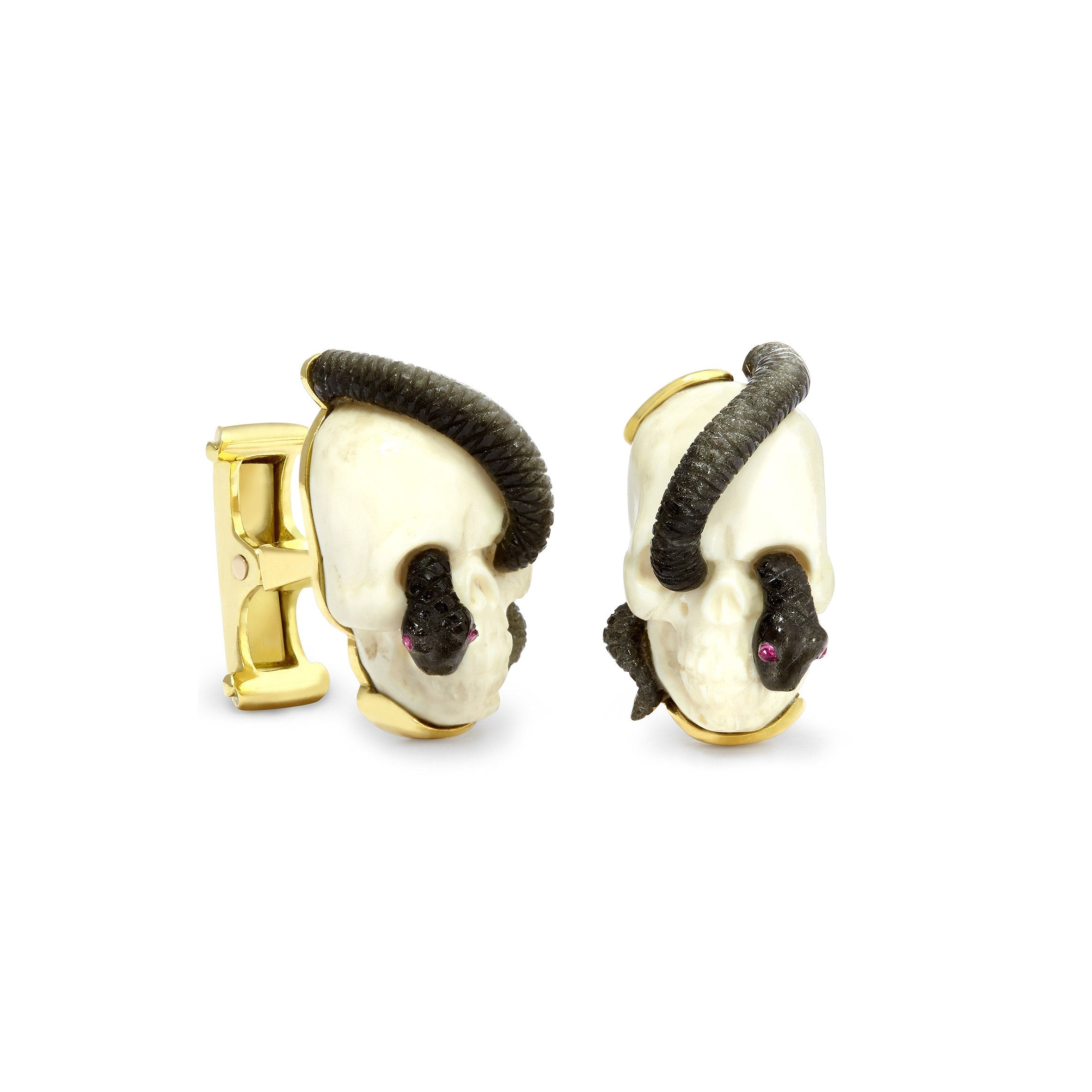 Mammoth Bone Skull & Obsidian Snake Cufflinks