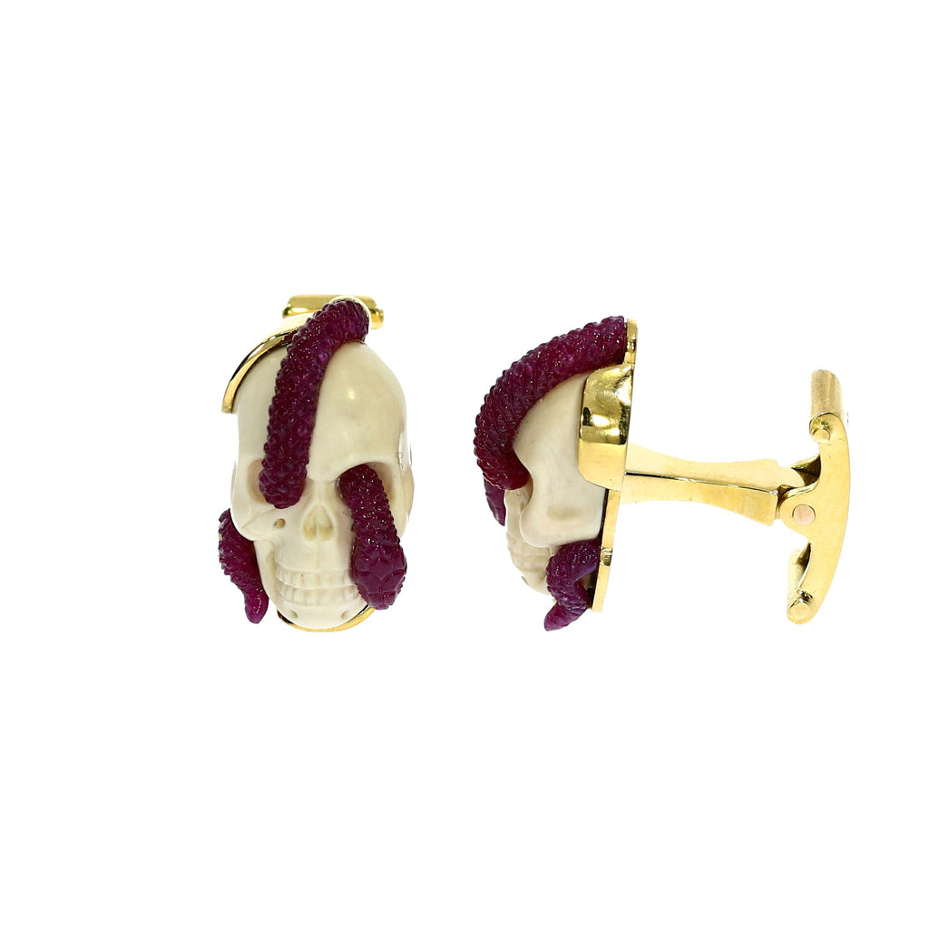 Mammoth Bone Skull & Ruby Snake Cufflinks