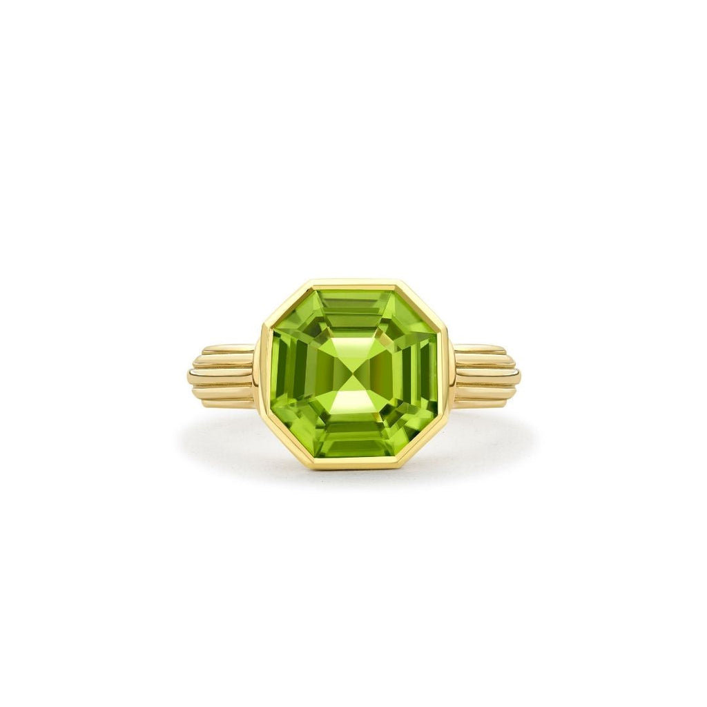 Octagon Peridot Ripple Ring