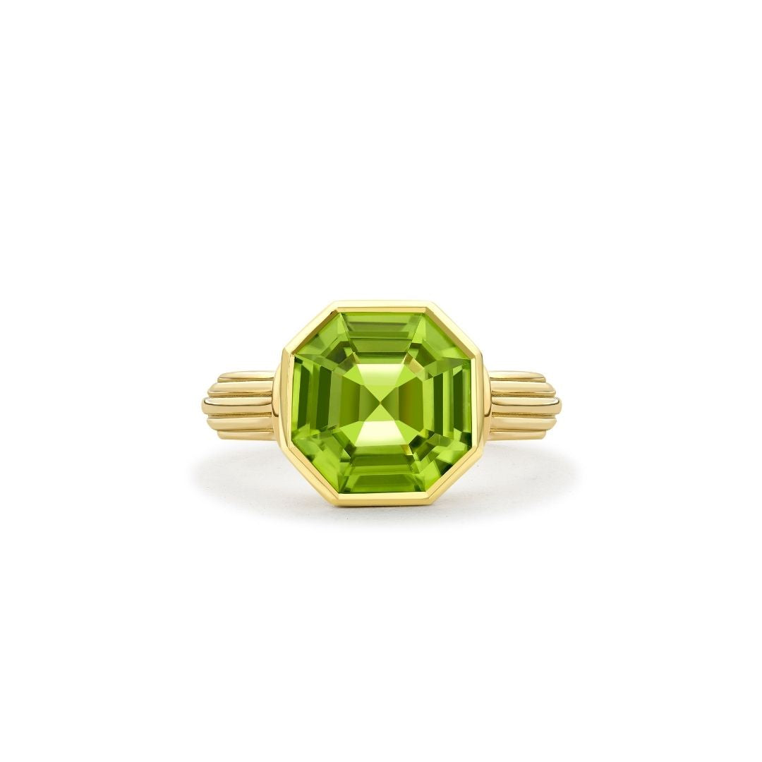 Octagon Peridot Ripple Ring