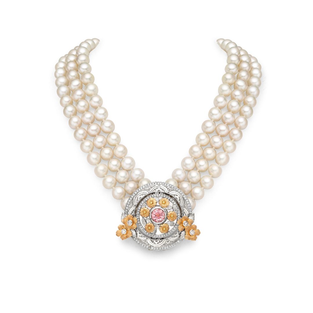 3 Row Pearl Wild Rose Tryst Necklace