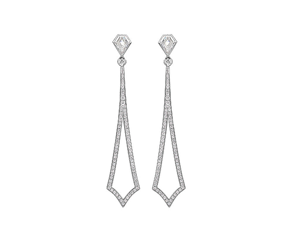 Pair of diamond earrings on a white background