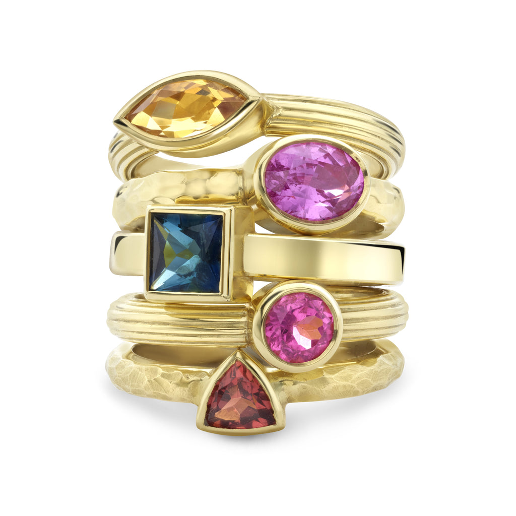 Trilliant Cut Garnet Precious Few Ring with Hammered Band