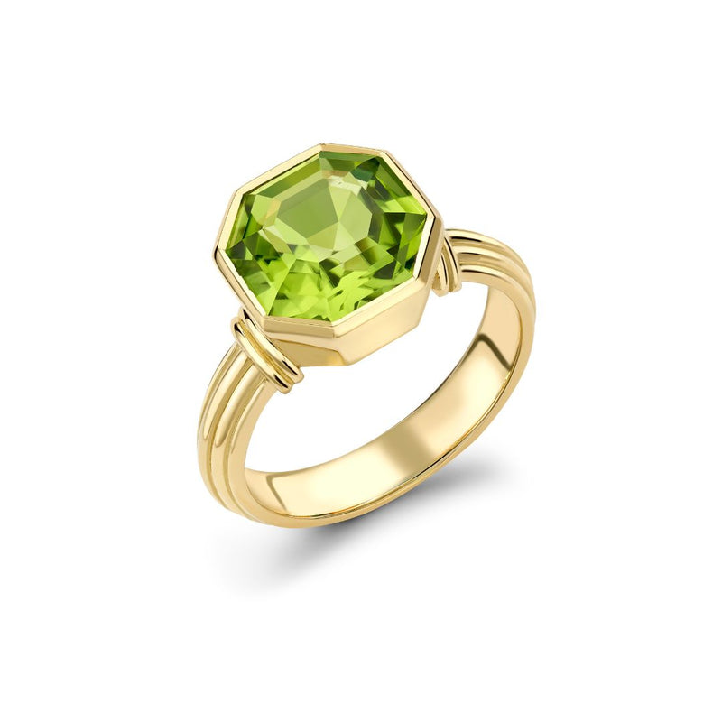 Octagon Peridot Ripple Ring