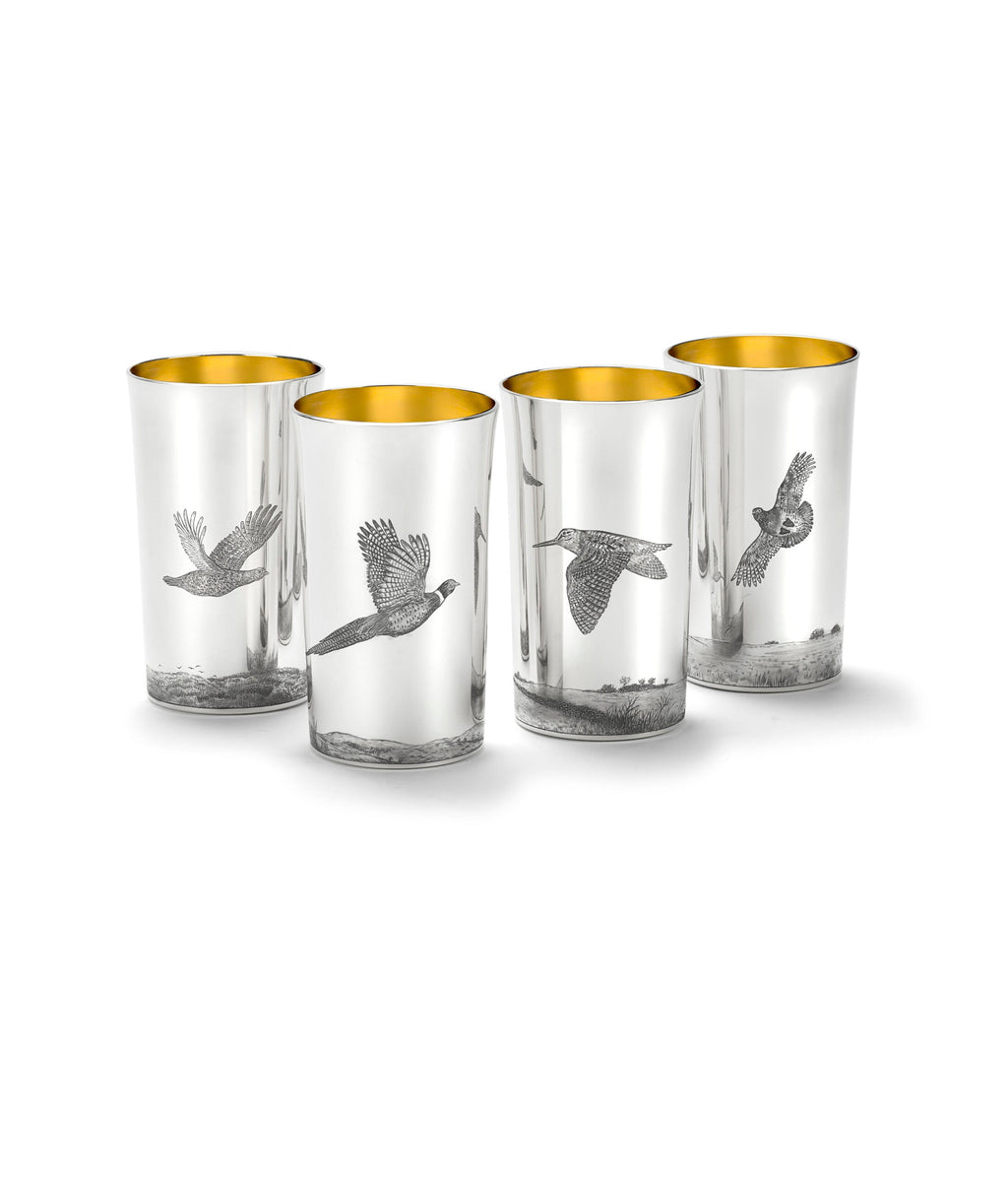 Straight Sided Flared Top Beaker Engraved with a Pheasant Scene