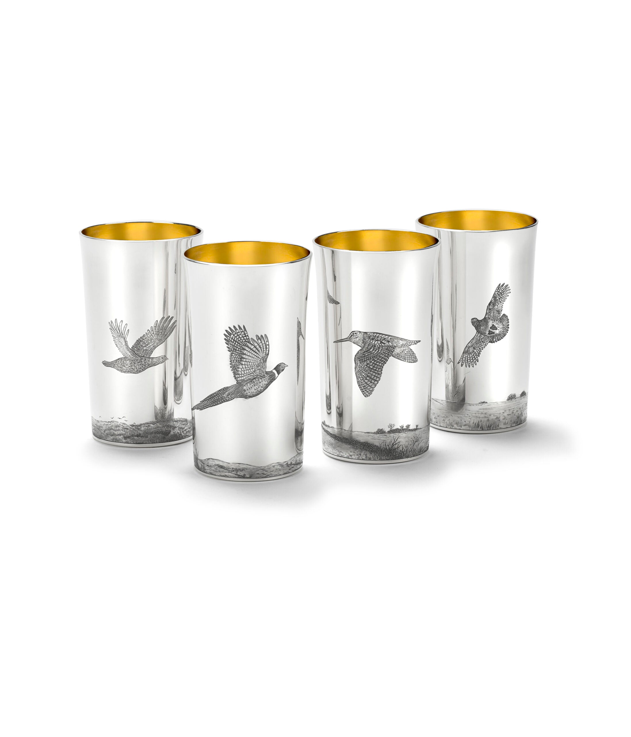 Straight Sided Flared Top Beaker Engraved with a Pheasant Scene