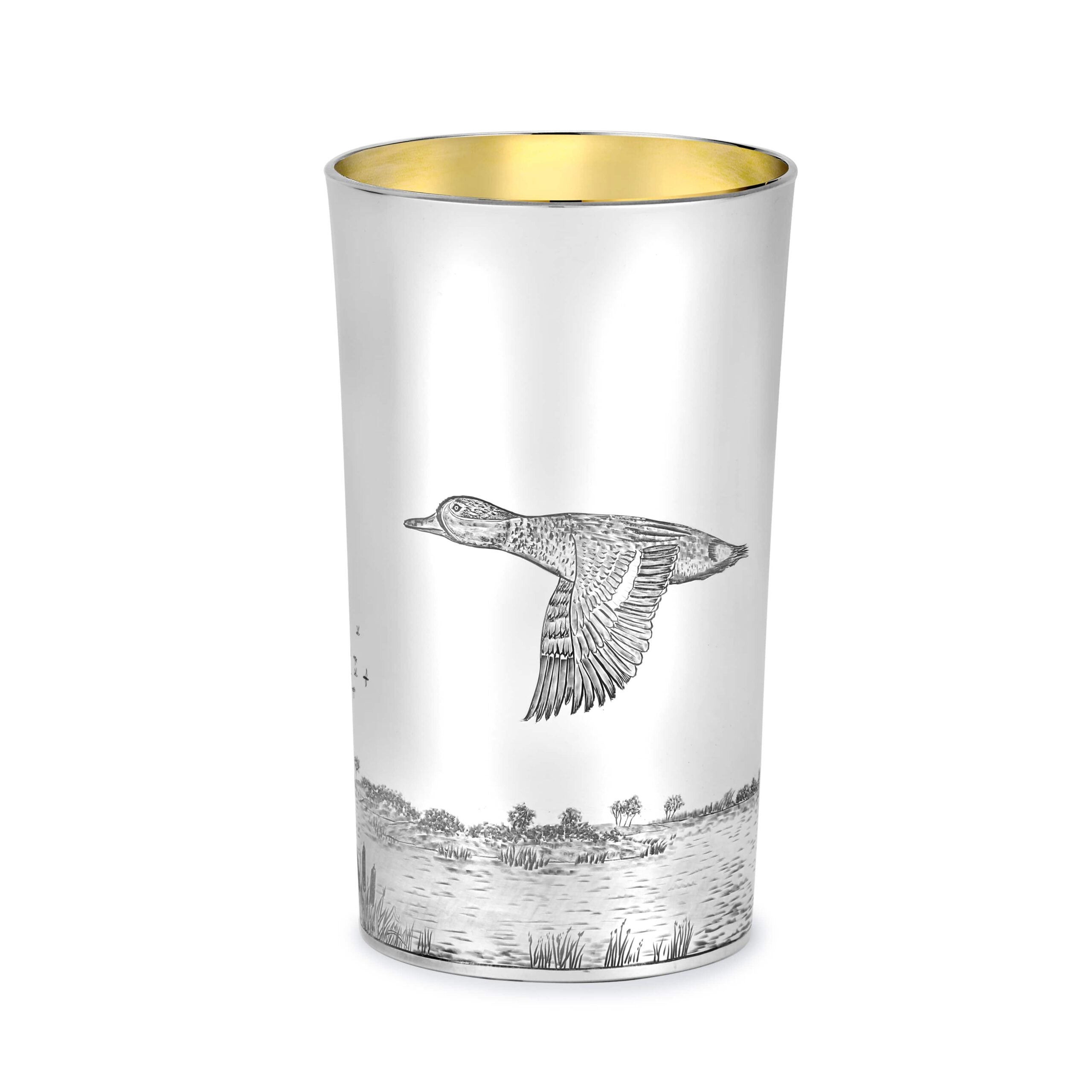 Straight Sided Flared Top Beaker Engraved with a Teal Scene