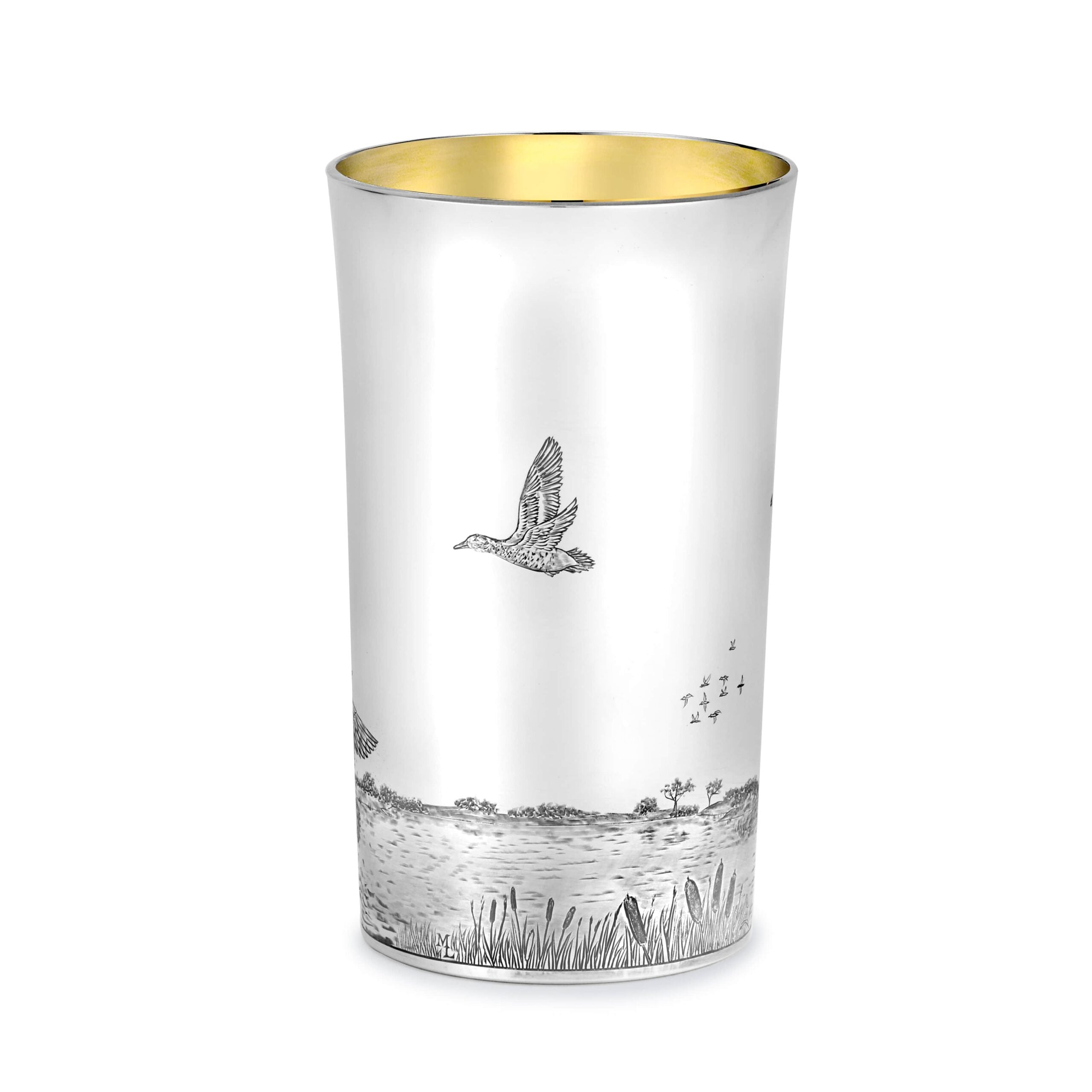 Straight Sided Flared Top Beaker Engraved with a Golden Plover Scene