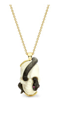 Mammoth Bone Skull & Obsidian Snake Pendant