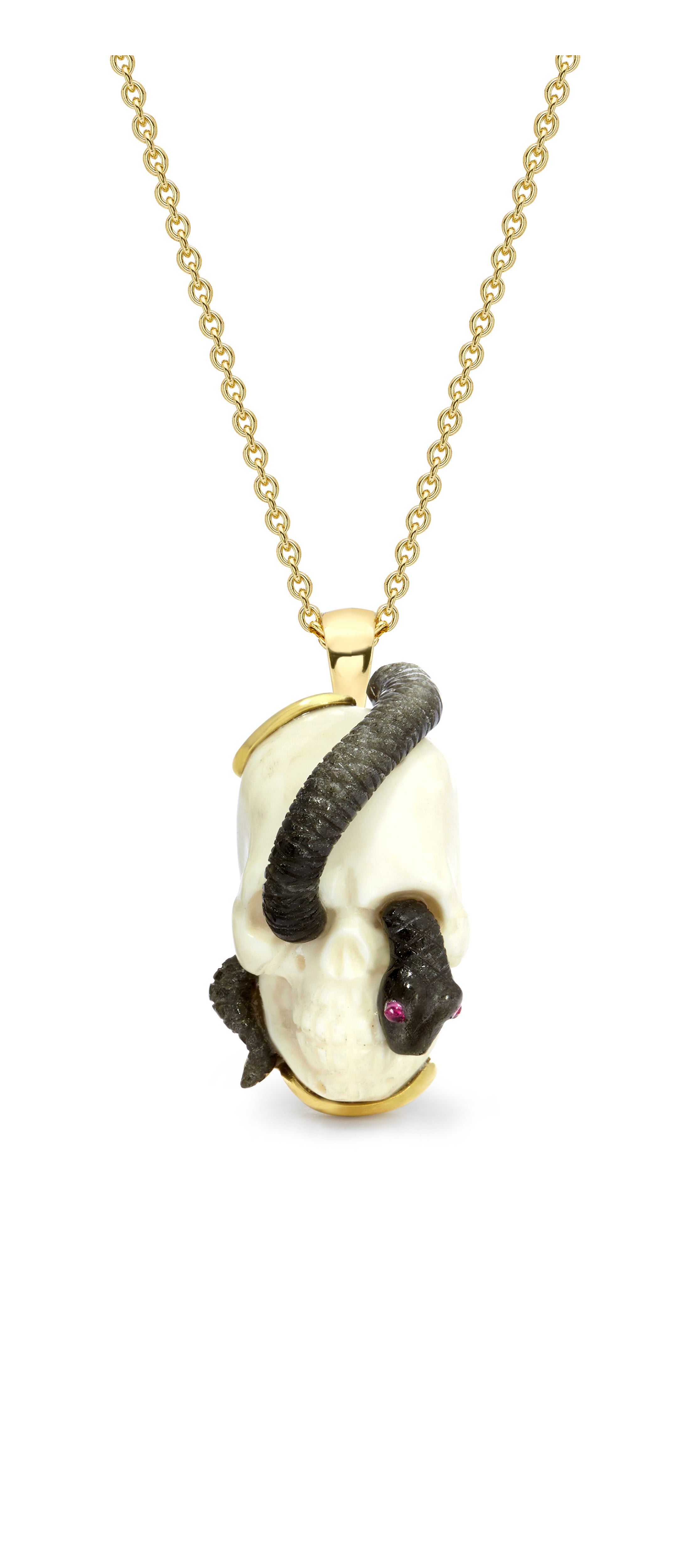 Mammoth Bone Skull & Obsidian Snake Pendant